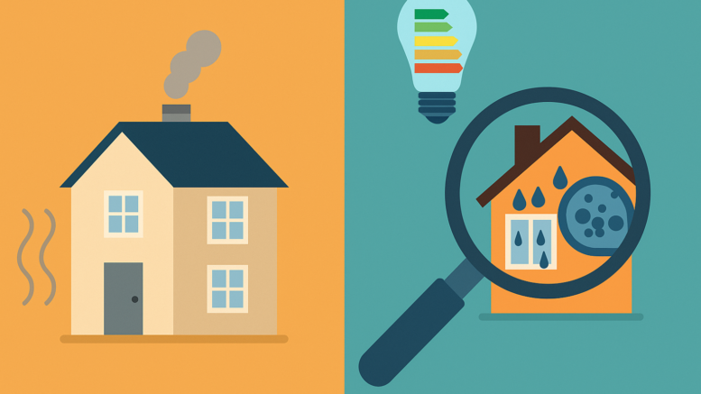 Decent Homes Standard graphic with energy efficiency chart and mould and damp symbols