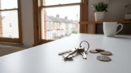 Rental flat keys on kitchen counter