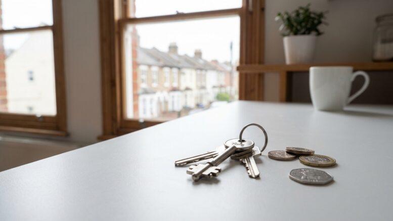 Rental flat keys on kitchen counter
