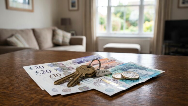 House keys on British pound notes