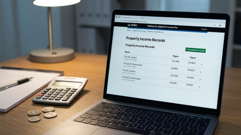 Laptop displaying HMRC Making Tax Digital property records