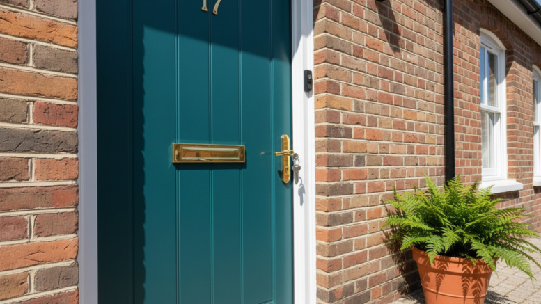 Front door with keys in lock on British home