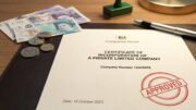 Companies House registration certificate with approval stamp