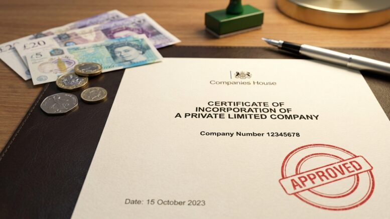 Companies House registration certificate with approval stamp
