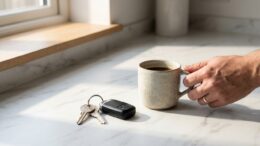 Property keys on modern kitchen counter