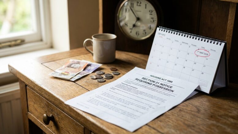 Section 21 eviction notice with calendar showing 1 May 2026 deadline