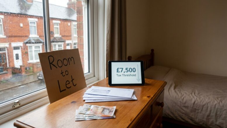 Empty spare room in UK home with Room to Let sign