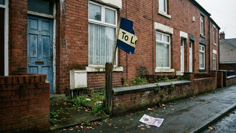 Half-removed 'To Let' sign on terraced house