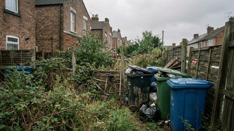 Overgrown garden at terraced house in Nottingham