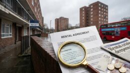 British flats, rental agreement, magnifying glass