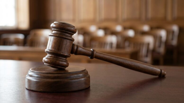 Auctioneer gavel on wooden auction block