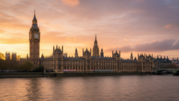 UK Parliament Westminster exterior at sunset
