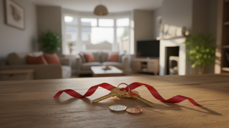 House keys on kitchen table in bright suburban home interior