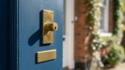 Brass door lock on blue painted Georgian door
