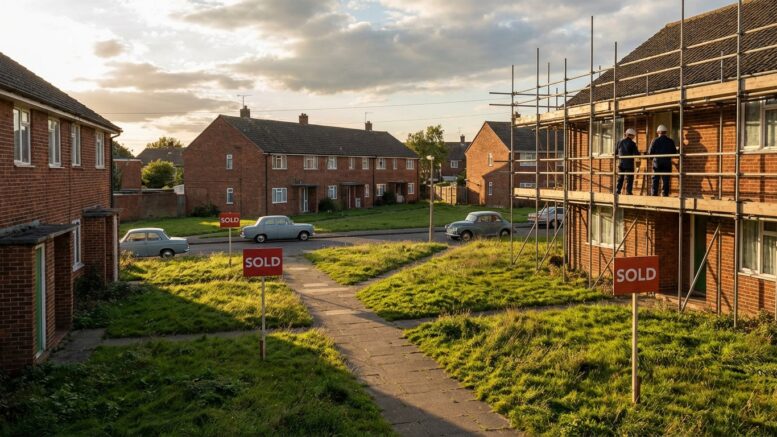 Council estate properties with SOLD signs after Right to Buy