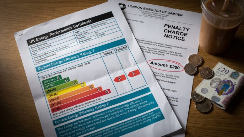 EPC certificate showing poor rating with council penalty notice