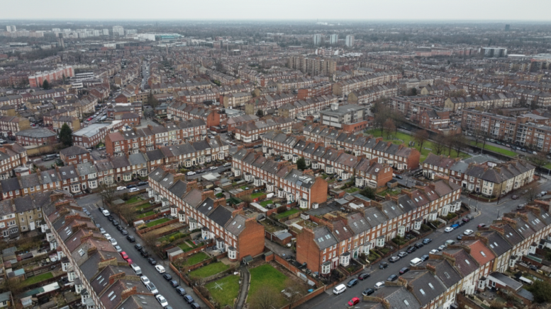 Aerial view of Bethnal Green residential streets