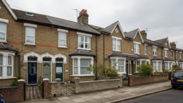 Terraced houses with licensing notice on door