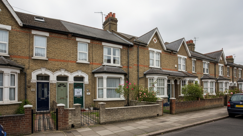 Terraced houses with licensing notice on door