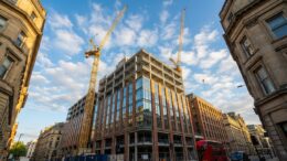 Apartment building under construction in sunny British city