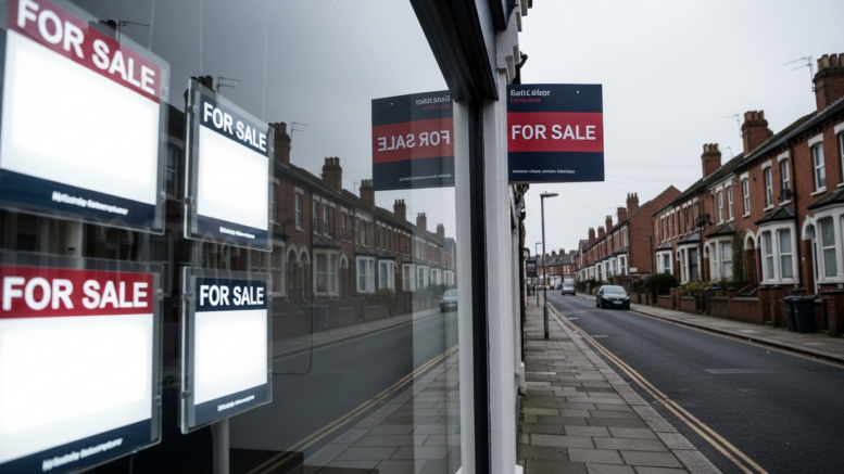 Estate agent window on quiet British street