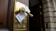 Council building door with FOI response delay notice