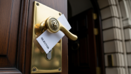 Council building door with FOI response delay notice