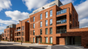 Modern British apartment block in urban setting