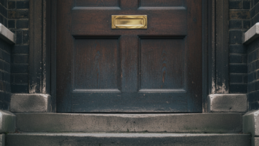 Closed Victorian townhouse door with brass letterbox