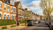 London suburban houses with estate agent boards