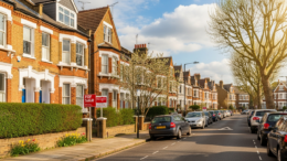London suburban houses with estate agent boards