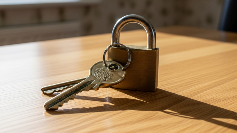 Keys and padlock symbolising property security for landlords