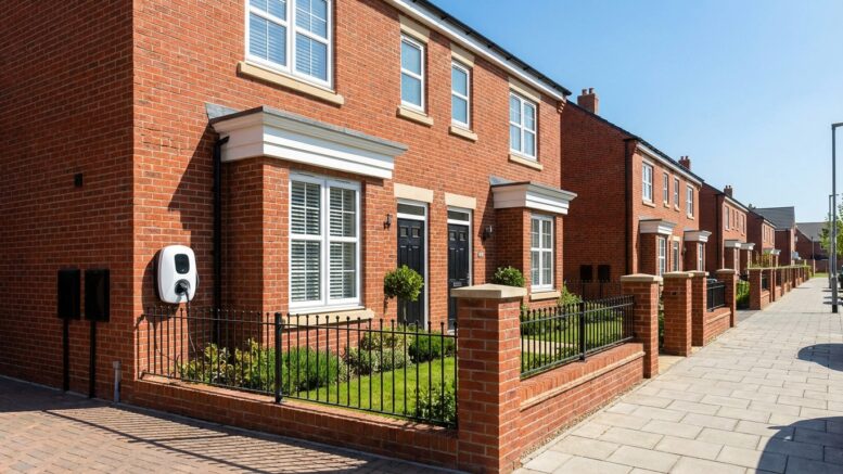 EV charger mounted on British terraced house wall