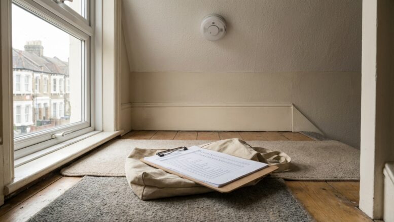 Property inspection checklist in rental flat hallway
