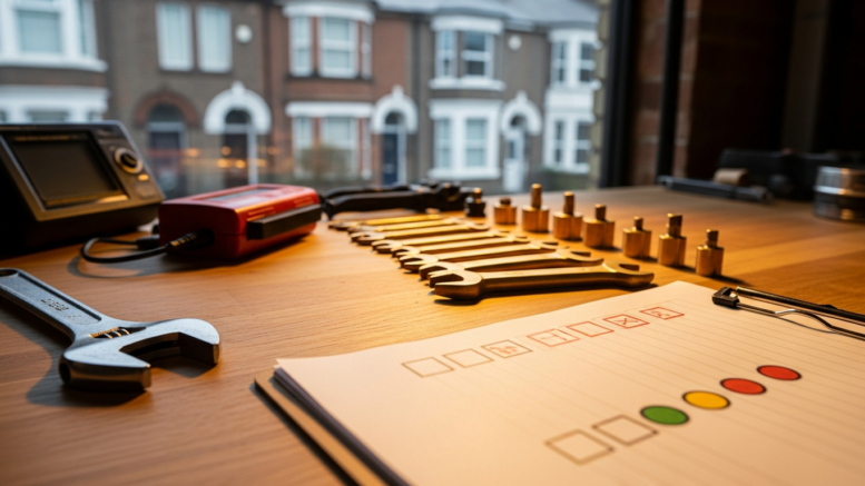 Property maintenance toolkit with priority checklist and traffic light indicators