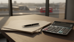 Mortgage application paperwork with calculator on desk