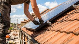 Solar panels installed on British terraced house roof