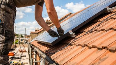 Solar panels installed on British terraced house roof