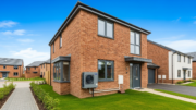 New build homes with heat pump unit on British housing development