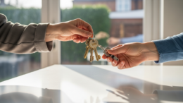 Keys handover representing landlord sale to tenant