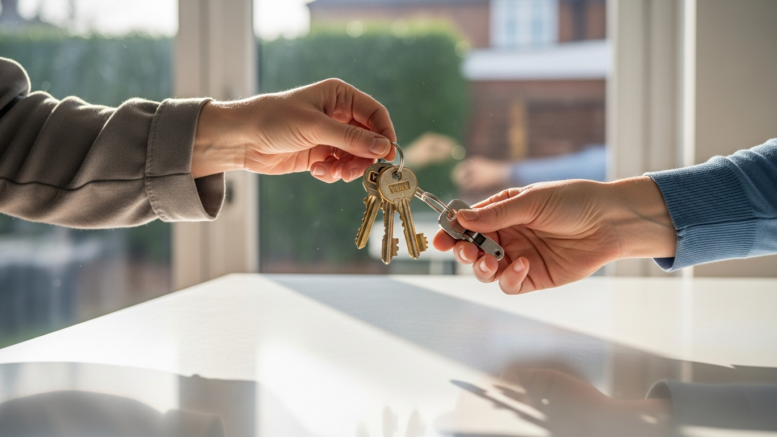Keys handover representing landlord sale to tenant