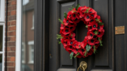 Poppy wreath on residential property door
