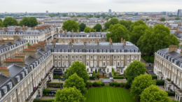Aerial view of Mayfair Georgian townhouses