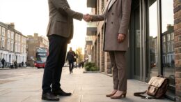 Landlord and tenant meeting at rental property