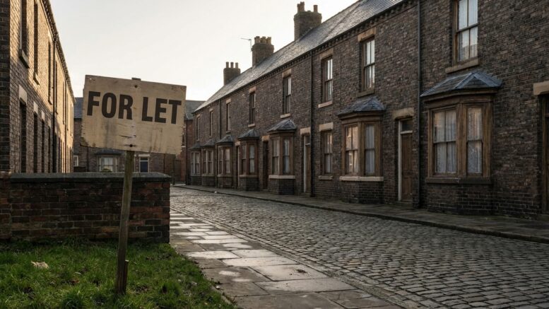 British terraced street with For Let sign