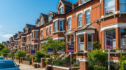 UK residential street with for sale signs