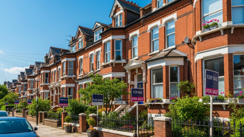 UK residential street with for sale signs