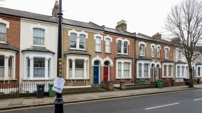 British terraced houses with multiple doorbells indicating HMO