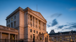 Bank of England building with financial district backdrop