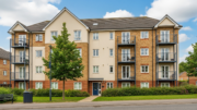 UK apartment block with rooftop solar panels